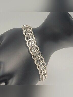 IBB Sterling Silver Bracelet Polished Textured Fancy Link 925 Italy 7.5” 18g